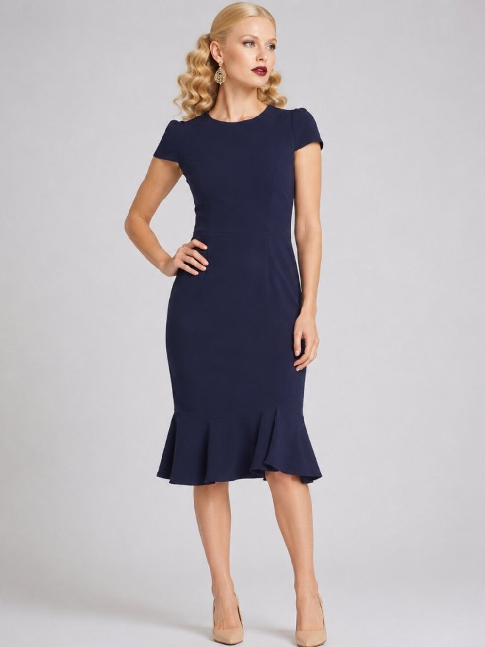 NWT Betsey Johnson Navy Sheath Dress Flounce Hem Size 6 Cocktail Midi